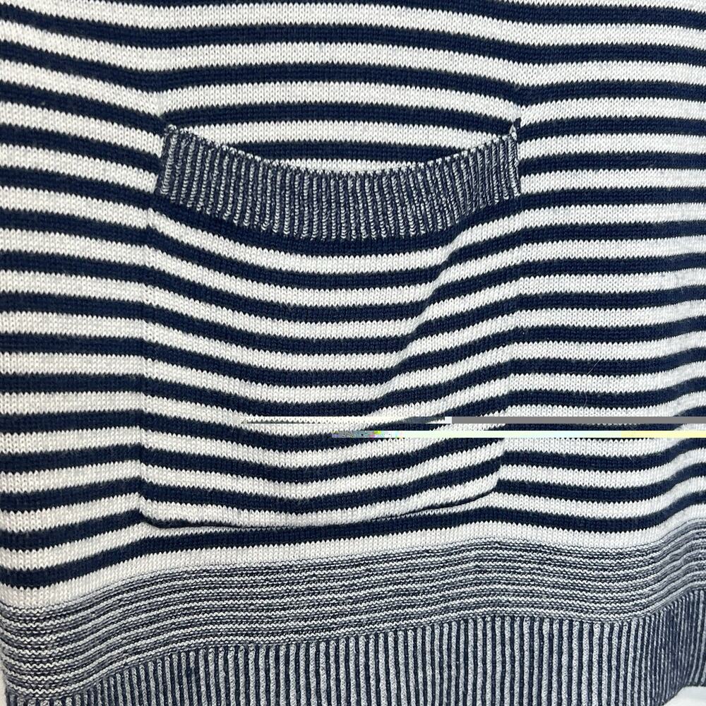 Chico’s Size 2 Women’s Navy White Striped Knit Tunic Sweater 3/4 Sleeve Pockets - Picture 10 of 10